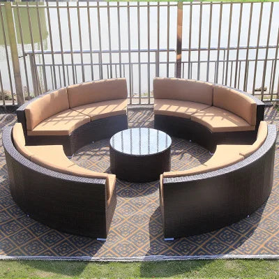 Outdoor rattan chair round sofa coffee table combination hotel reception rattan sofa terrace balcony semi-circular curved