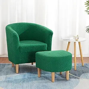 Leather Chair, Accent Chair Mid Century Modern with Ottoman Faux Barrel Comfy Armchair Upholstered Club Tub Round Arms for Livin