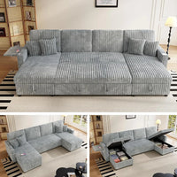 Sleeper Sectional Sofa, 110" Modern U Shaped Couch with Pull Out Bed, Convertible Corduroy Cloud Sofa with Double, Customized