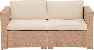 All Weather Grey PE Rattan Sectional Corner Sofa Set, Additional Extra Chairs for Outdoor Sec，Outdoor Wicker Loveseat 2 Pieces,