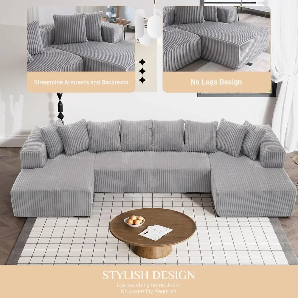 Modular Sectional Sofa In Corduroy With Memory Foam For Living Room, Modern Deep Seating Living Room Sofas Modern Apartment