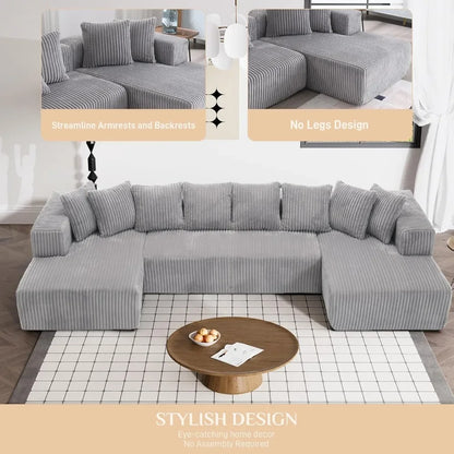 Modular Sectional Sofa In Corduroy With Memory Foam For Living Room, Modern Deep Seating Living Room Sofas Modern Apartment
