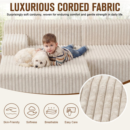 Redlife L-Shape Corduroy Sectional Sofa,Cloud-Like Couch,Boneless Couches, No Assembly Required,Deep Seat, for Living Room