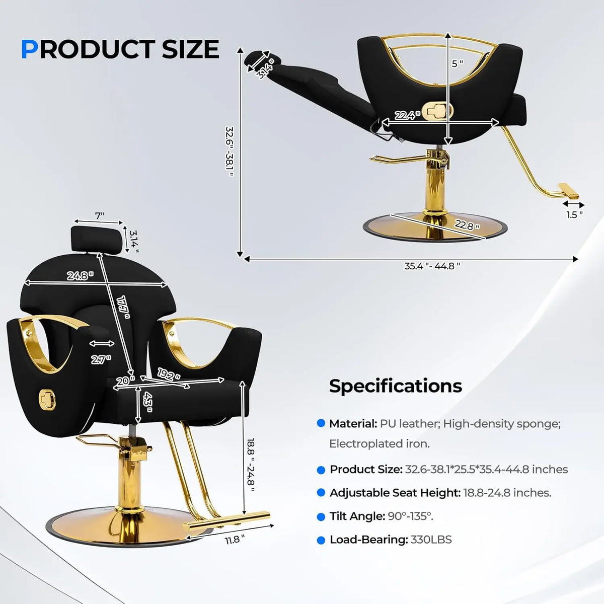 Reclining Barber Chair Styling Hair Chair for Home Barbershop Height Adjustable 360 Swivel Salon Chair for Hair, Customized