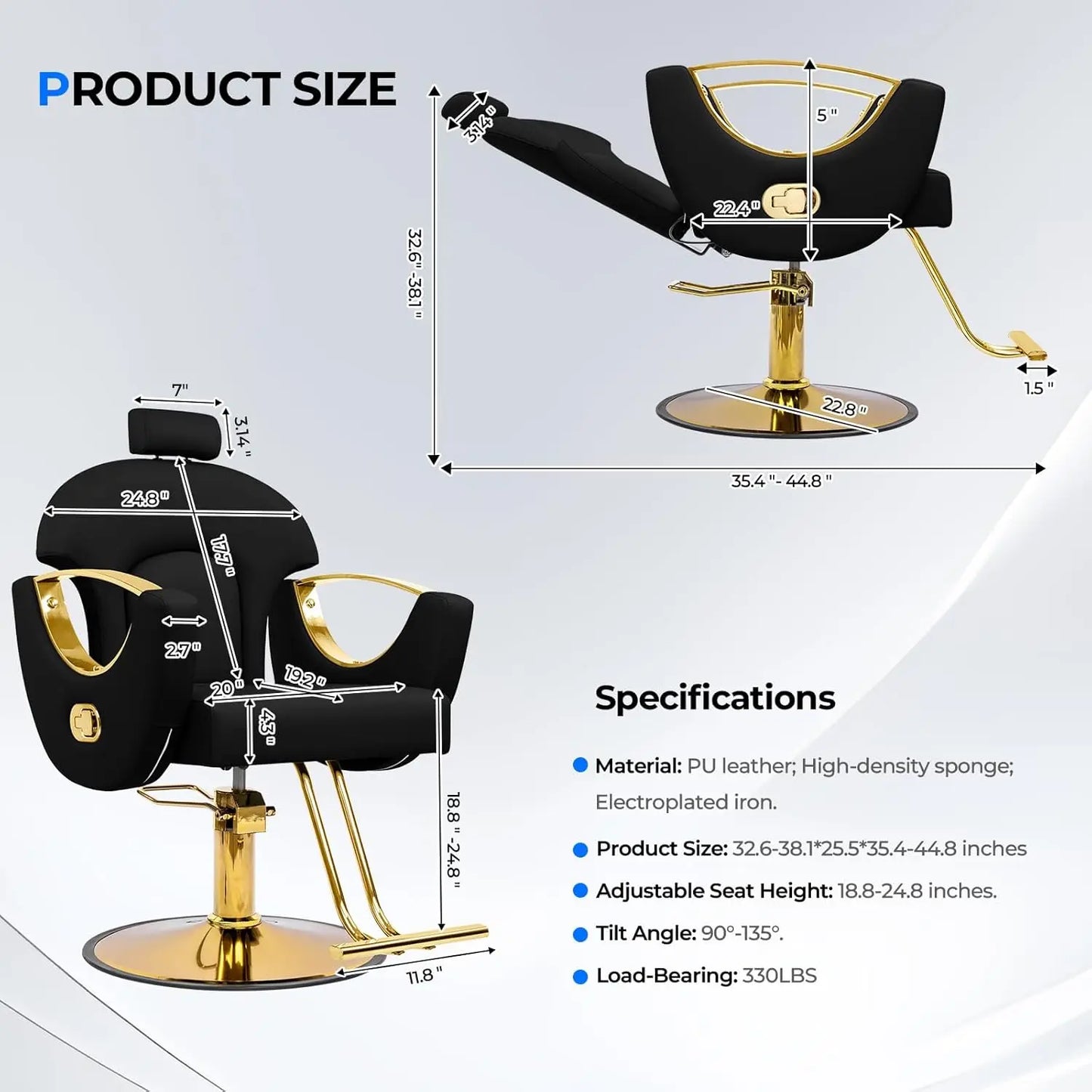 Reclining Barber Chair Styling Hair Chair for Home Barbershop Height Adjustable 360 Swivel Salon Chair for Hair, Customized