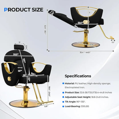 Reclining Barber Chair Styling Hair Chair for Home Barbershop Height Adjustable 360 Swivel Salon Chair for Hair, Customized