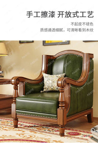 American leather sofa solid wood retro sofa 123 combination first layer cowhide living room villa