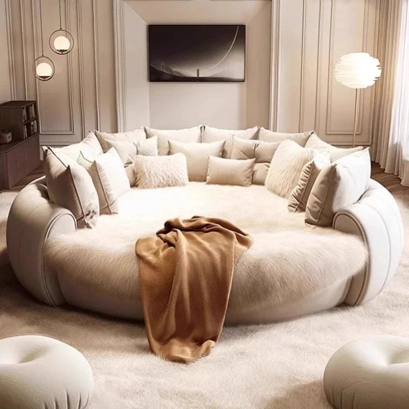 Fabric Round Bed Cream Wind Simple Double Wedding Light Luxury Adult Comfortable Bed Unusual High Quality Muebles Furniture