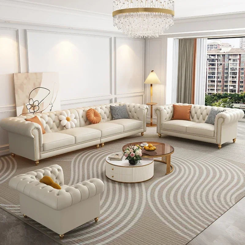 Designer Genuine Leather Sofas Fancy Living Room Lounge Floor Sofa Loveseat Modern Canape Salon De Luxe Apartment Furniture