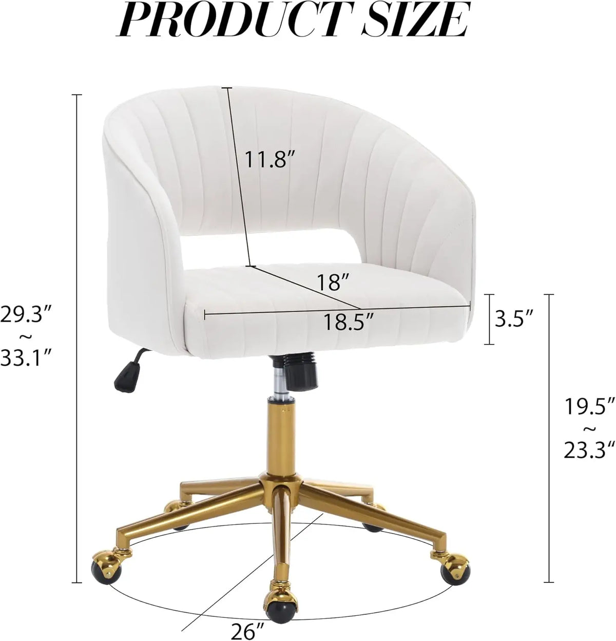 Velvet Swivel Office Chair with Gold Base, Ergonomic Desk Seat for Home Study and Living Room