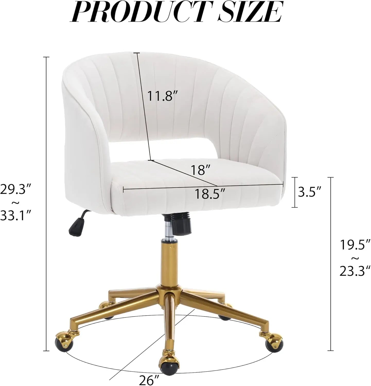 Velvet Swivel Office Chair with Gold Base, Ergonomic Desk Seat for Home Study and Living Room