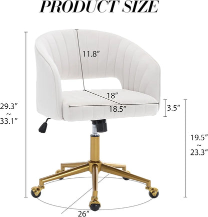 Velvet Swivel Office Chair with Gold Base, Ergonomic Desk Seat for Home Study and Living Room