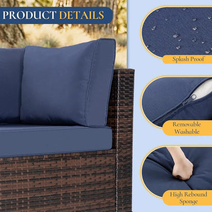 7-Piece Outdoor Patio Furniture Set: Wicker Sectional Sofa with Rattan Modular Conversation Area and Cushions