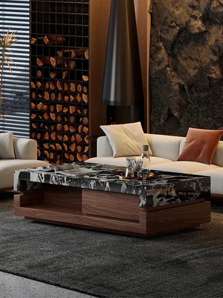 a163  Bulgari black marble luxury stone coffee table living room new walnut light luxury high sense