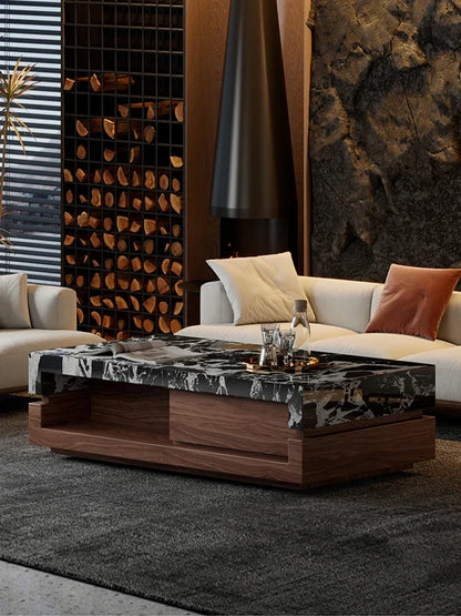 a163  Bulgari black marble luxury stone coffee table living room new walnut light luxury high sense
