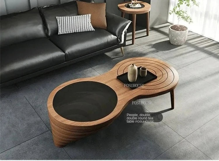 Tables basses design en bois massif, meubles de salon de luxe pour la maison, Table d'appoint de canapé, Table centrale ronde moderne en verre trempé