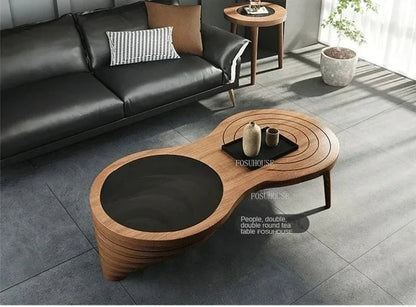 Tables basses design en bois massif, meubles de salon de luxe pour la maison, Table d'appoint de canapé, Table centrale ronde moderne en verre trempé