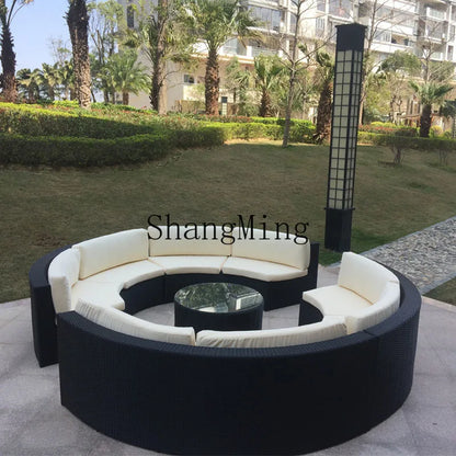 ZYH outdoor round rattan sofa combination leisure villa semi-circular rattan chair sofa