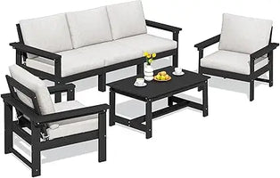 HDPE Patio Conversation Set, 6-Piece Sectional Outdoor Furniture Set, All Weather Outdoor Couch Set Patio Furniture Set for Dec
