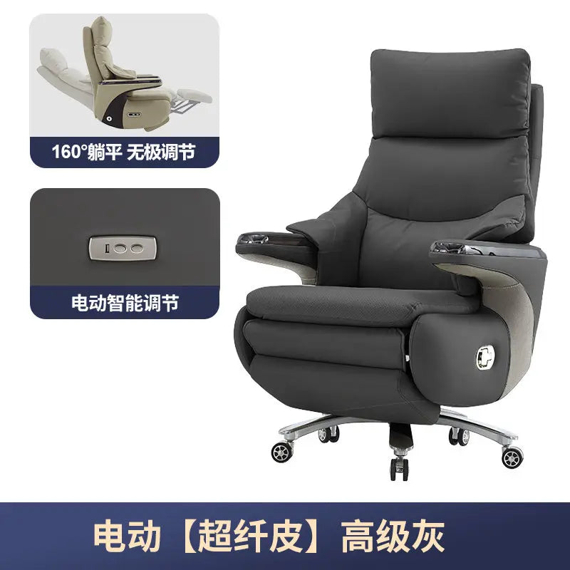 New Electric Genuine Leather Executive Chair - High-Back Reclining Office Desk Chair for Daytime Rest and Prolonged Sitting JT40