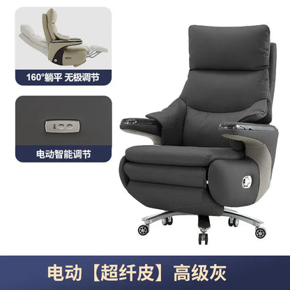 New Electric Genuine Leather Executive Chair - High-Back Reclining Office Desk Chair for Daytime Rest and Prolonged Sitting JT40