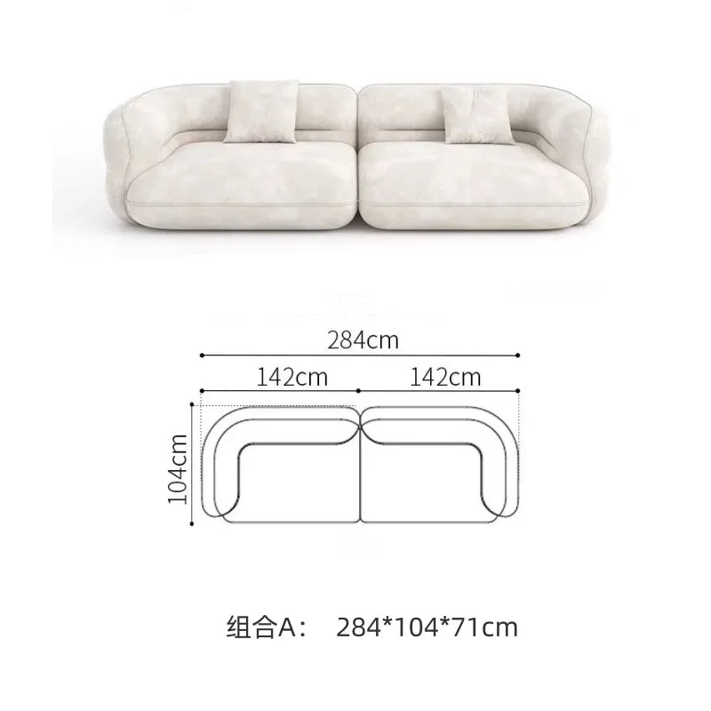 Cream style sofa, simple curved corner combination lamb wool sofa