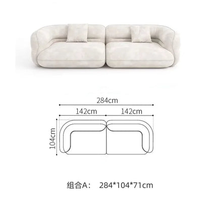 Cream style sofa, simple curved corner combination lamb wool sofa