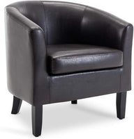 Living Room Chair, Faux Leather Round Accent Barrel Chair, Club Tub Sofa Chair For Bedroom, Corner Chair With Flared Legs And