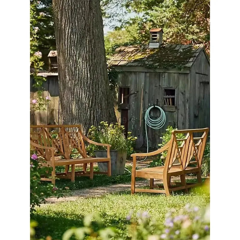 2-Person Teak Garden Bench with Comfortable Armrests, Backrest, and Slatted Seat, Supports 800 lbs, Ideal for Patio, Porch, or P