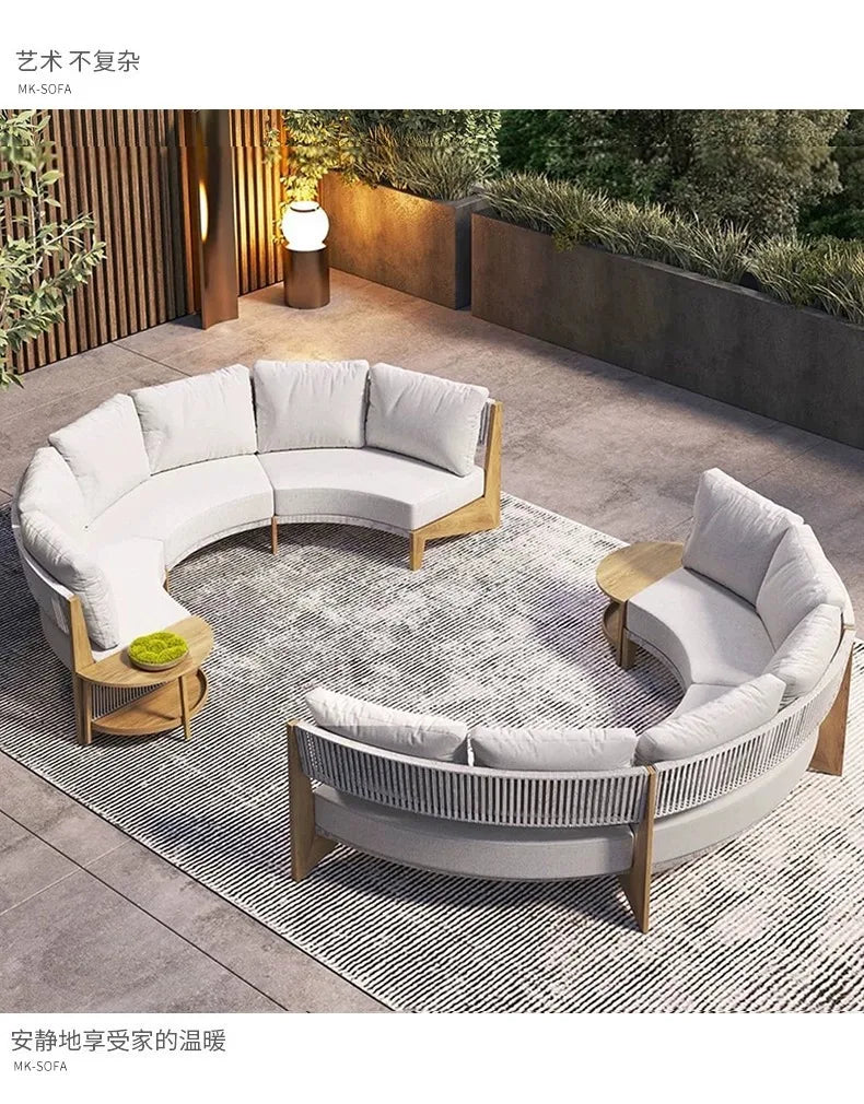 Outdoor sofa teak courtyard terrace leisure resort hotel outdoor deck rattan sofa garden furniture