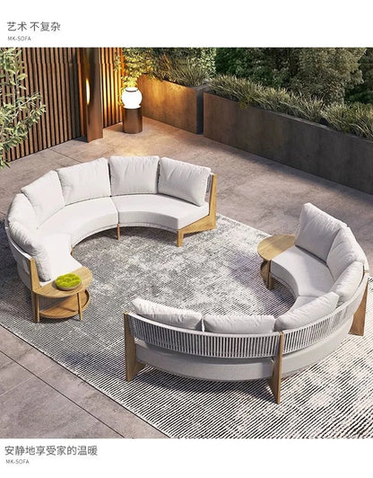 Outdoor sofa teak courtyard terrace leisure resort hotel outdoor deck rattan sofa garden furniture