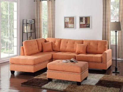 3pcs Modern Citrus Sectional Sofa Reversible Chaise Ottoman Tufted Polyfiber Linen Couch