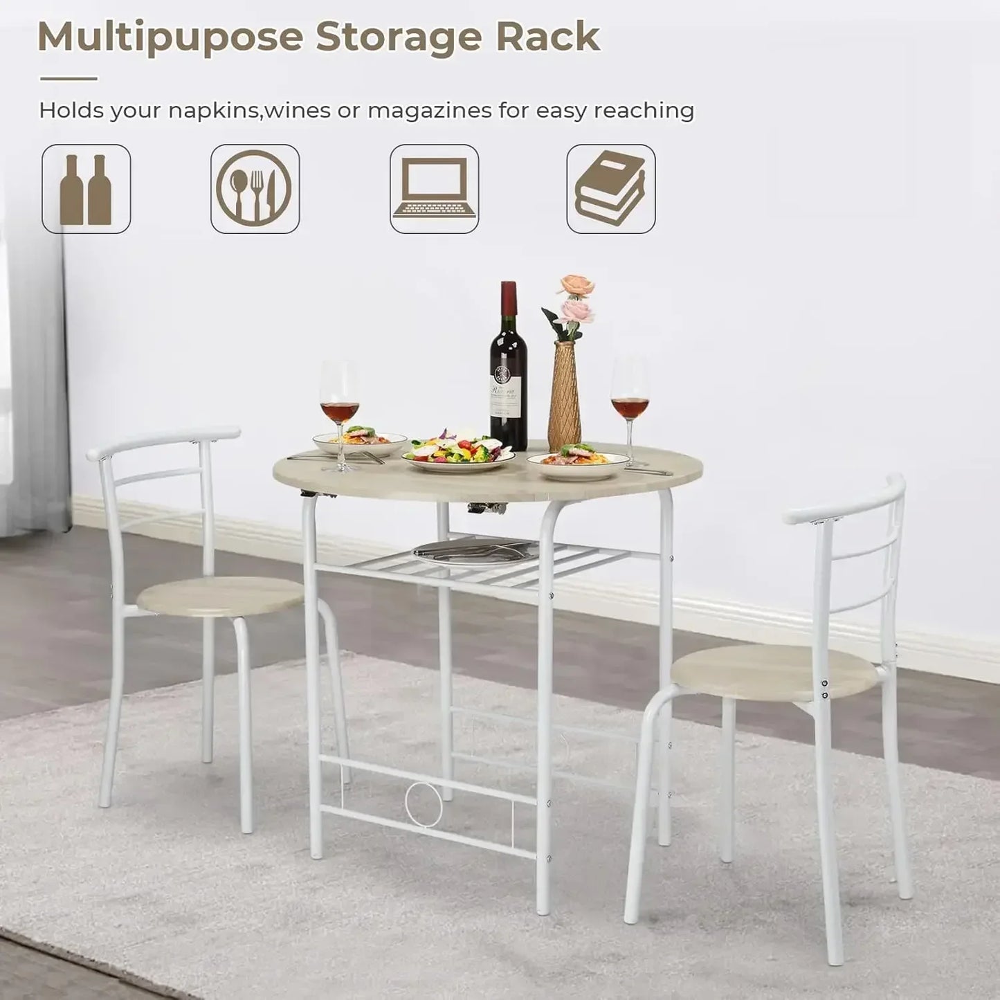promotion-31.5" Drop Leaf Dining Table 3 Pieces for Small Space,Small Kitchen Table Set for 2,Round Folding Table with 2 Chairs