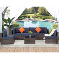 7-Piece Outdoor Patio Furniture Set: Wicker Sectional Sofa with Rattan Modular Conversation Area and Cushions