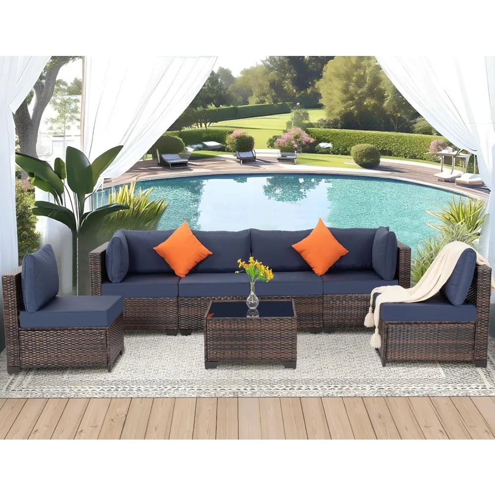 7-Piece Outdoor Patio Furniture Set: Wicker Sectional Sofa with Rattan Modular Conversation Area and Cushions