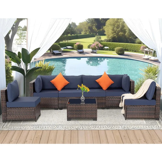 7-Piece Outdoor Patio Furniture Set: Wicker Sectional Sofa with Rattan Modular Conversation Area and Cushions