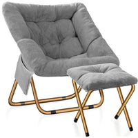 Comfy Saucer Chair, Foldable Living Room Chairs, Soft Faux Fur Lounge Chair For Bedroom, Reading Chairs For Adults