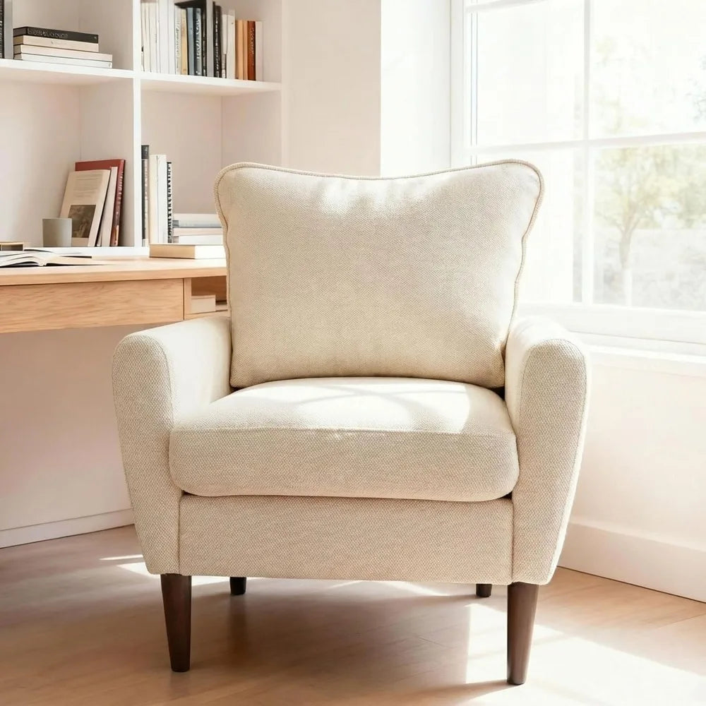 Fauteuil d'appoint confortable pour salon, chambre et salle d'attente, fauteuil de lecture rembourré de style mid-century avec coussin et structure en bois massif