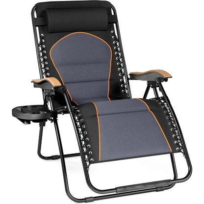 XXL Oversized Padded Zero Gravity Chair, Foldable Patio Recliner, 30" Wide Seat Anti Gravity Lounger Support 400 LBS (Black)