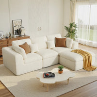 115" Cloud Boneless Sectional Couch for Living Room, Convertible L-Shape Couch with Ottoman, 3 Seater Modular Sofa,Beige