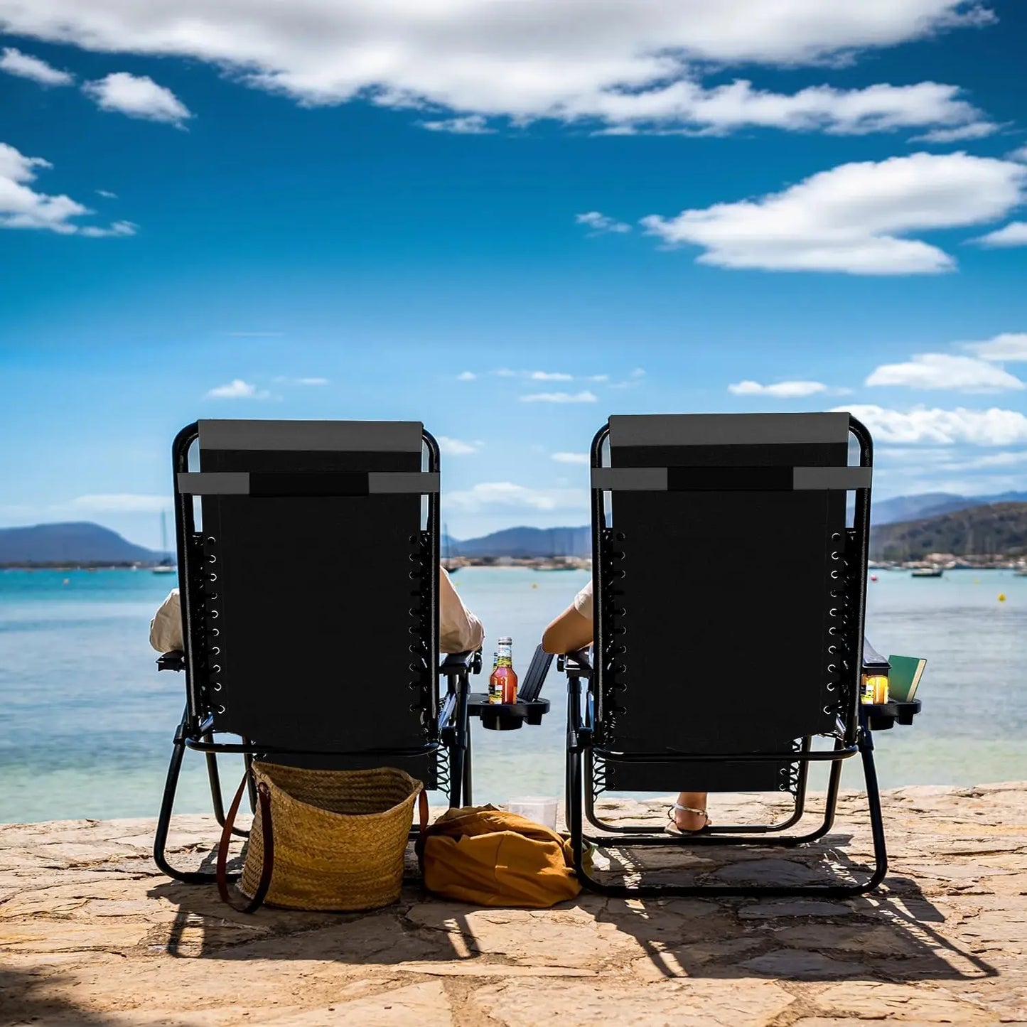 Outdoor Padded Zero Gravity Chair, Patio Lounge Chair Outdoor Recliner, Oversized Anti Gravity Lounger with Adjustable Headrest