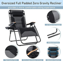 [Hot Deal, Best Seller!]Oversized Padded Zero Gravity Chair, Foldable Patio Recliner, 30" Wide Seat Anti Gravity Lounger