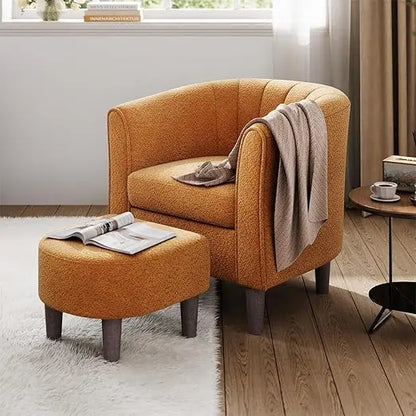 accent chair with ottoman, chenille barrel chair with footstool, modern upholstered armchair for living room bedroom waiting ro