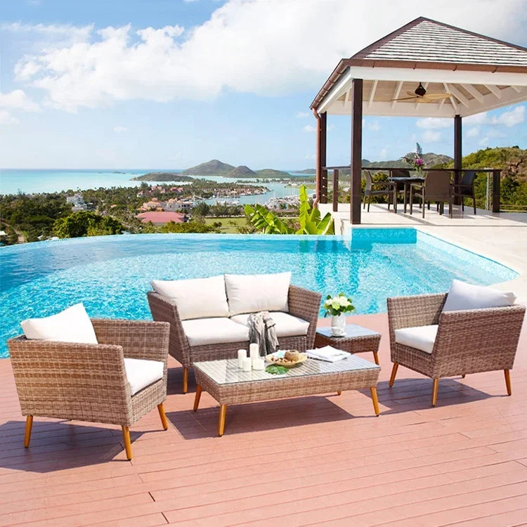 # Brown Patio Wicker Loveseat Setting Couch Furniture Outdoor Garden Rattan Aluminum Sectional Conversation Sofa Set #