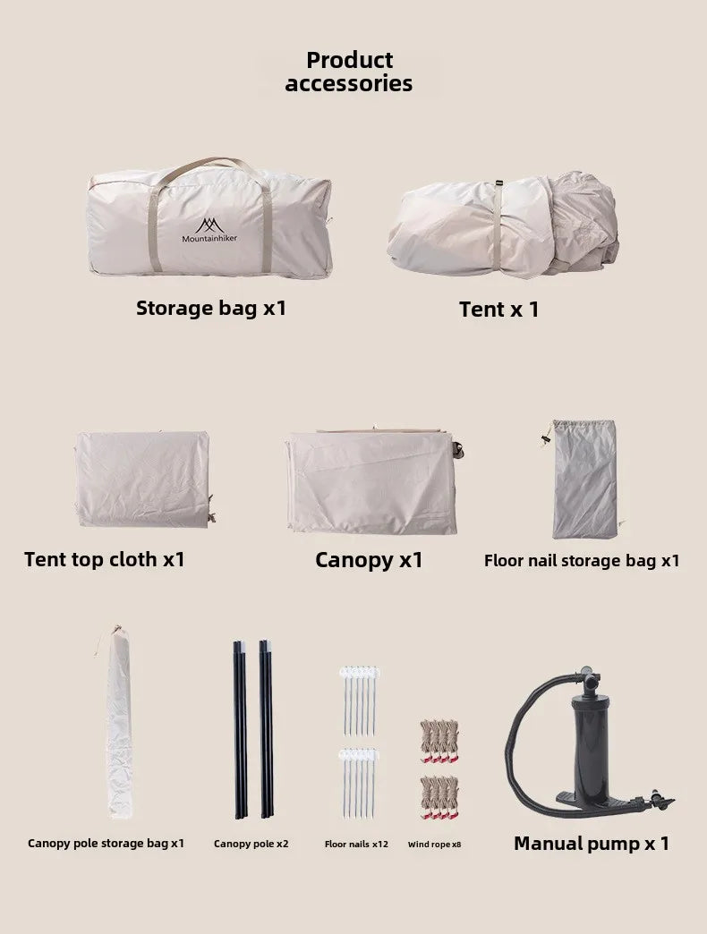MOUNTAINHIKER 4-6 Person Outdoor Camping Manual Inflation Tent Anti-UV Shade Waterproof Air Tent Hiking Quick Open Beach Fishing