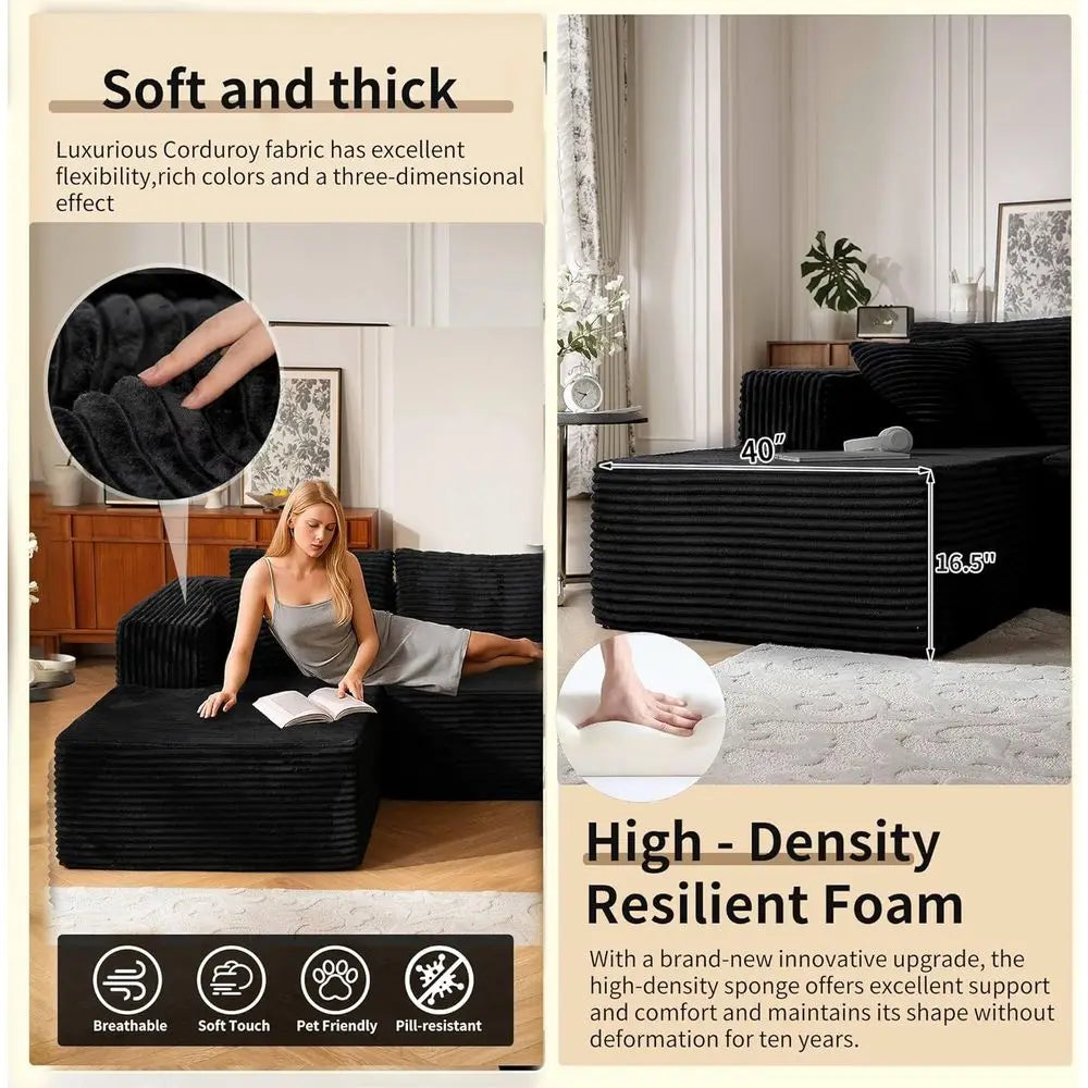 Oversized L-Shaped Memory Foam Sleeper Sectional Sofa