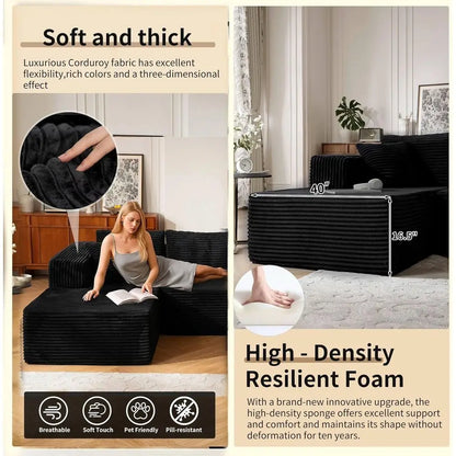 Oversized L-Shaped Memory Foam Sleeper Sectional Sofa