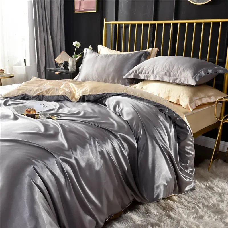 Luxury 100% Mulberry Silk Bedding Set with Duvet Cover Set Double King Queen Size Bedding Cover Kit 4pcs Bed Cover Bed Linen Set