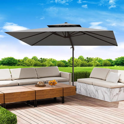 9x12 FT Patio Umbrella, Large Cantilever Rectangular Double Top Heavy Duty Offset Umbrellas with 360° Rotation, Outdoor shade