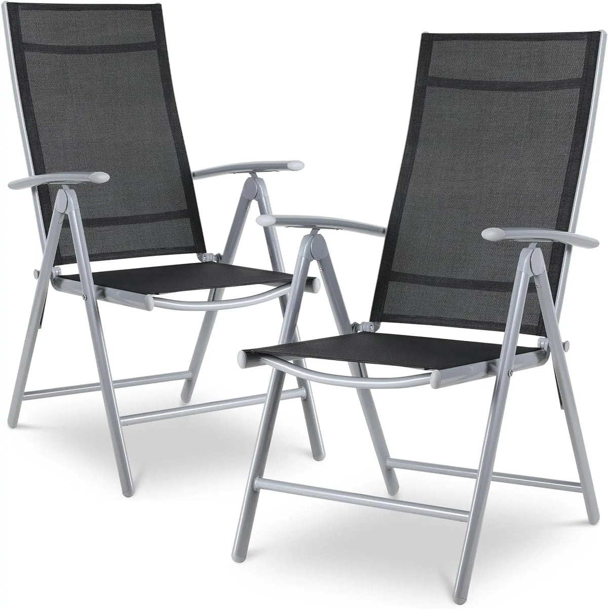 2PCS Foldable Lounge Chair Patio Folding Dining Chairs Aluminum Padded Adjustable High Back Lightweight Lawn Chair, Load 120kg